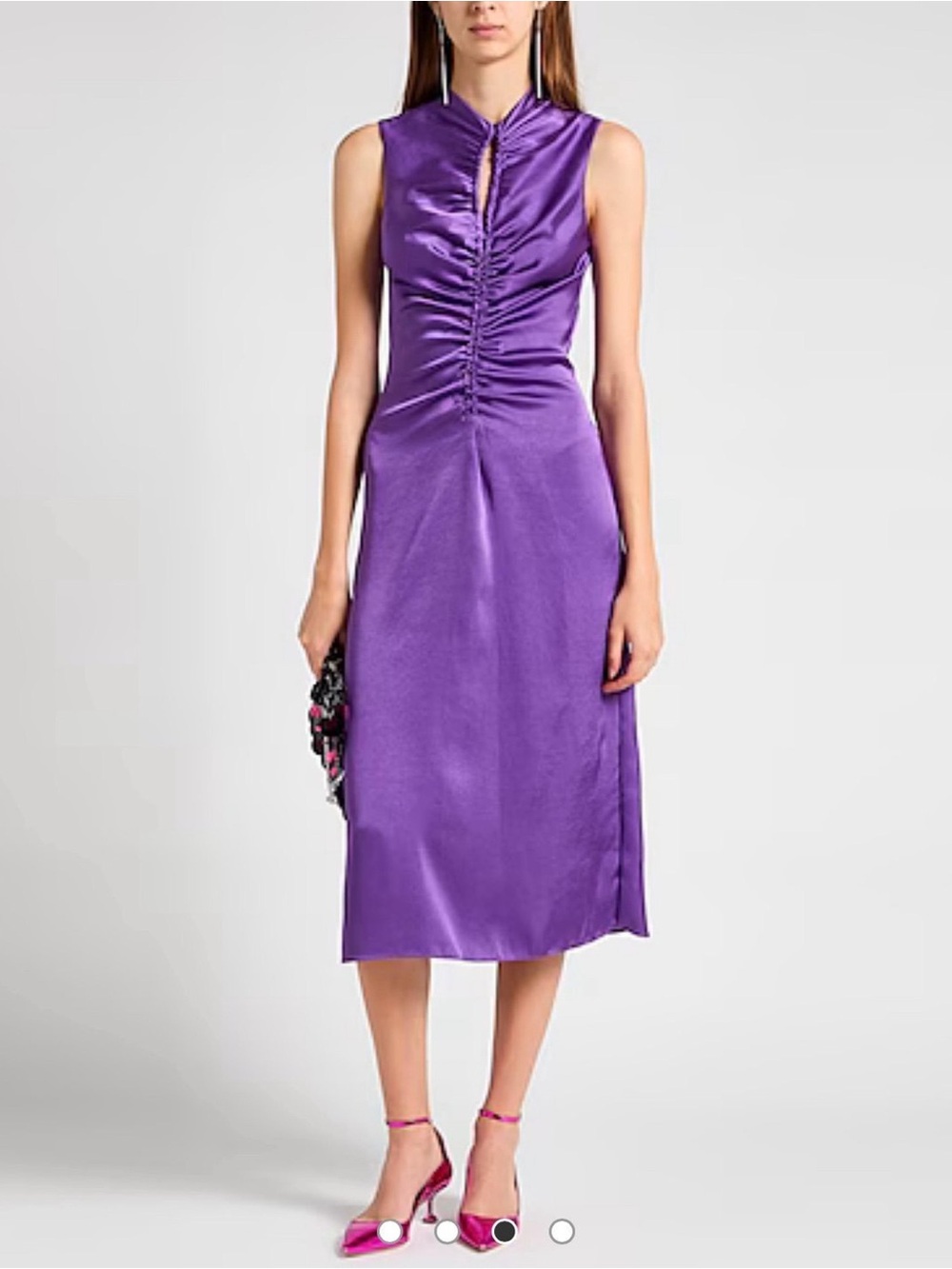 NWT Sandro Purple Satin Ruched Keyhole Midi Dress - Picture 1 of 3